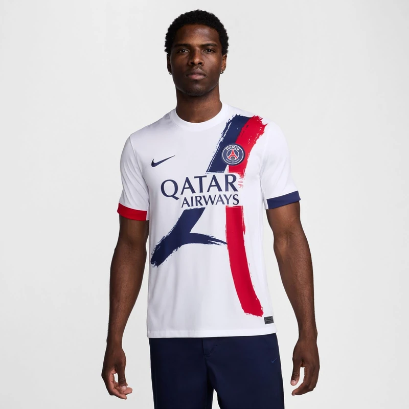 Nike Mens Paris Saint-Germain Dry Fit Stad Away T-Shirt, White/Midnight Navy/Midnight Navy, M