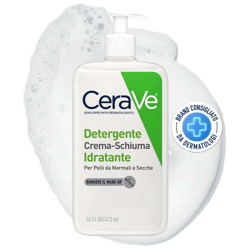 CeraVe Gel Limpiador Crema-Espuma Hidratante, Para Piel Normal a Seca, Elimina Maquillaje, Suciedad y Grasa, Para Rostro, Con Ceramidas Esenciales, Aminoácidos y Ácido Hialurónico, 473 ml