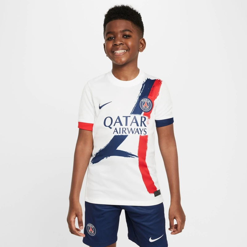 Nike Kids Paris Saint-Germain Dry Fit Stad Away T-Shirt, White/Midnight Navy/Midnight Navy, 7/8 Years