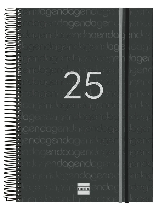 Finocam - Spiral Agenda Year 2025 1 Day Page January 2025 - December 2025 (12 months) Black Spanish