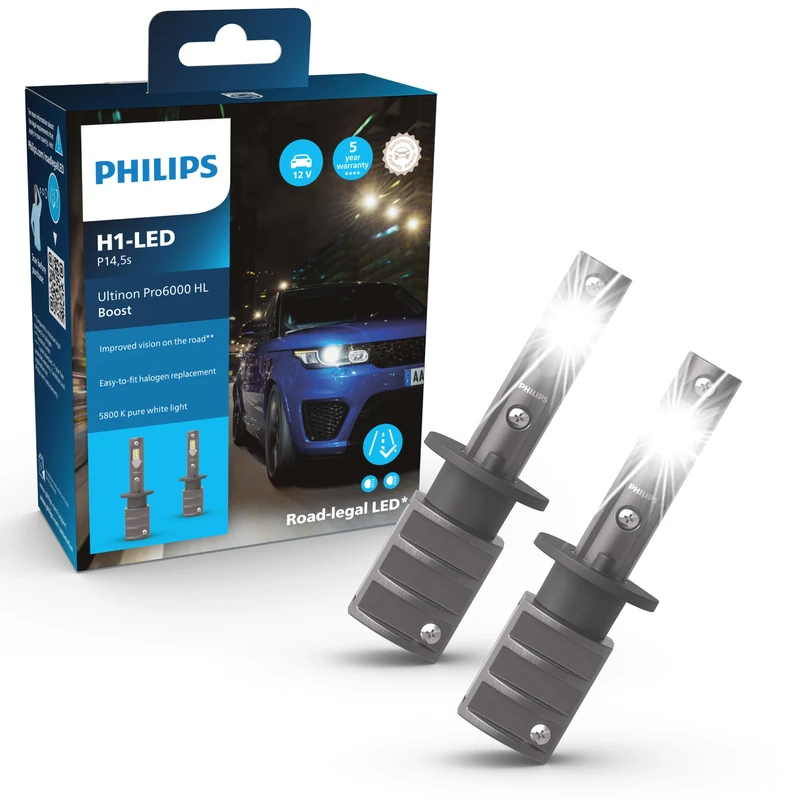 Philips Ultinon Pro6000 Boost H1-LED Headlight Bulb with Road Legal*, 5800K, Grey