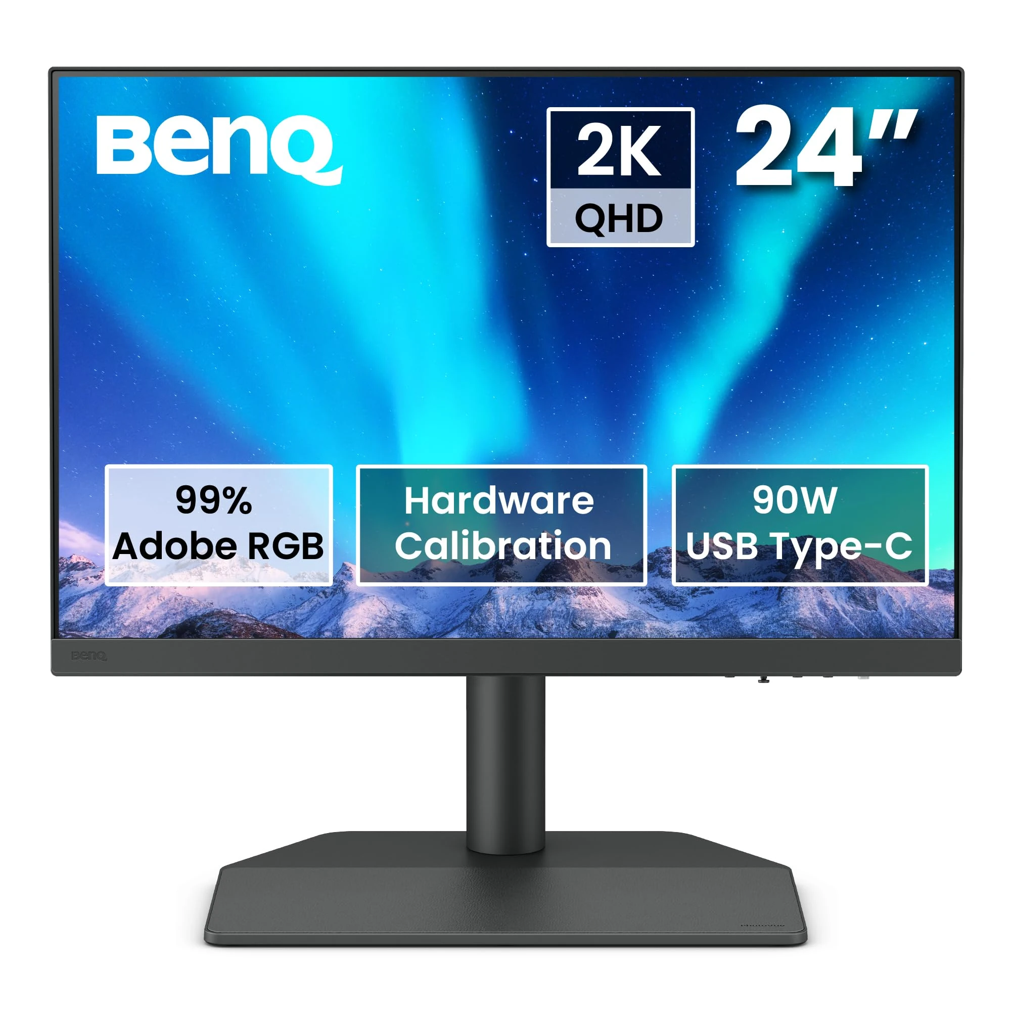 BenQ SW242Q 24-inch 2K 16:10 Photographer MacBook/Windows Compatible Monitor, 99% Adobe RGB, 98% P3, Hardware Calibration, 90W USB-C, TUV Anti-Reflection Cert., 16-bit 3D LUT, HDR10