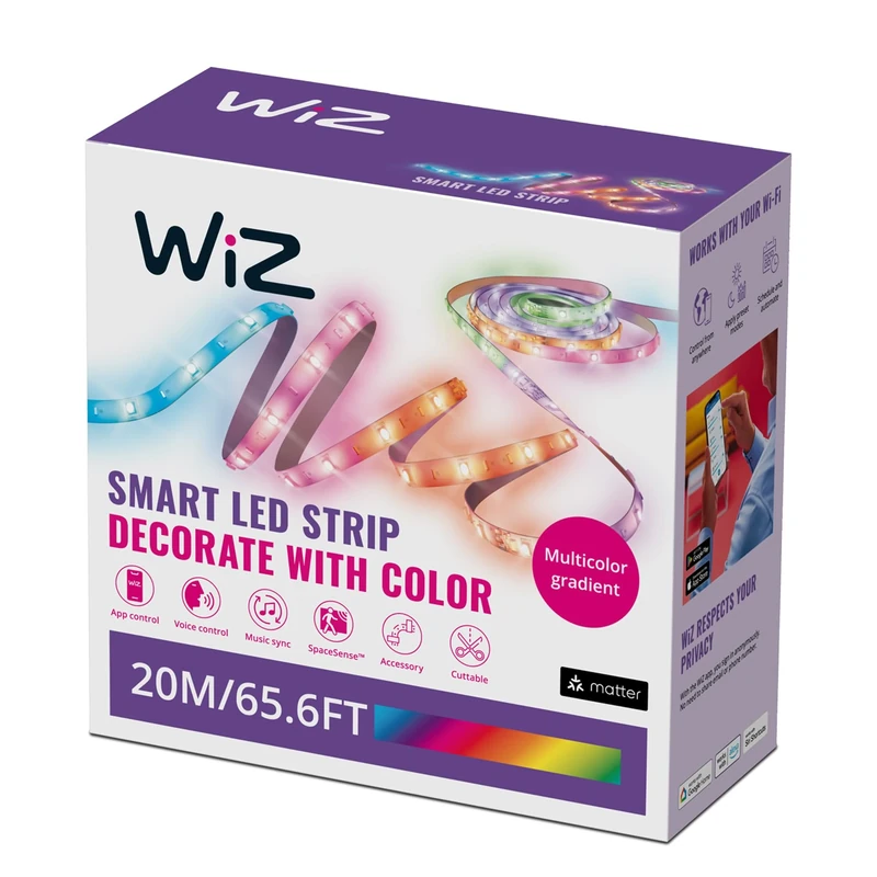 WiZ Smart RGBIC LED Strip Light, 20 m, 16 Million Colors, Dynamic Light Scenes, Wi-Fi, Voice/App Control, Works with Google Home, Alexa and HomeKit, LED Lights for Bedroom, Kitchen, Living Room