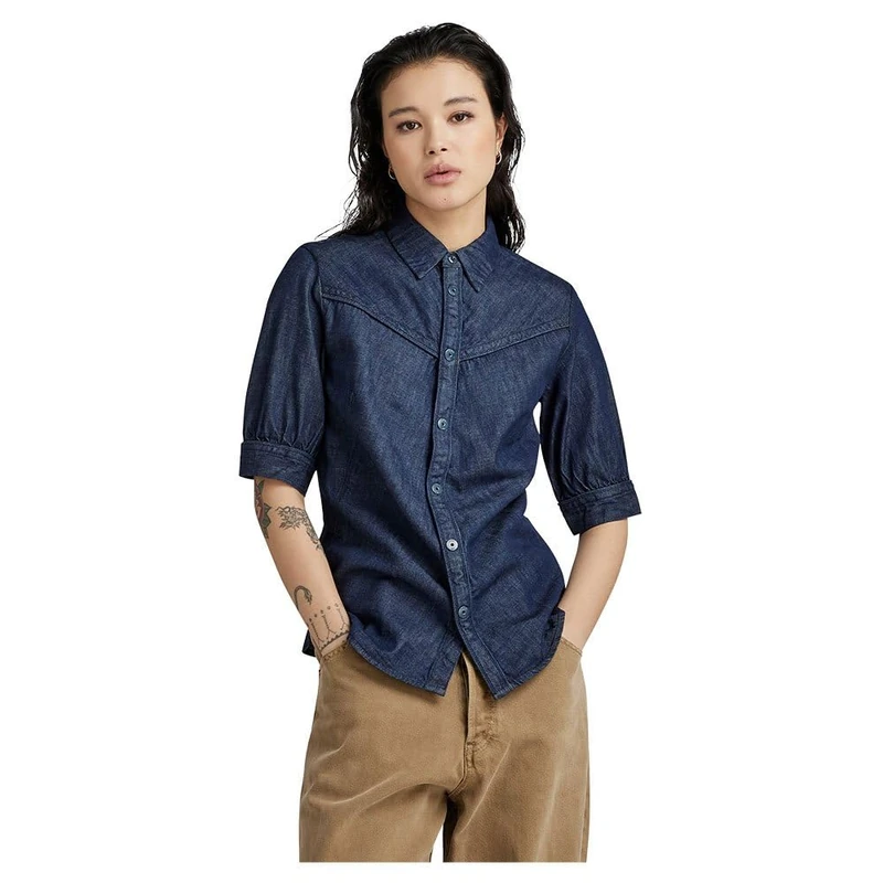 G-STAR RAW Western Kick Puff Slim Hemd T-Shirt, Blue (Rinsed D23448-d013-082), XS Women, Azul (Rinsed D23448-d013-082), XS - Image 1