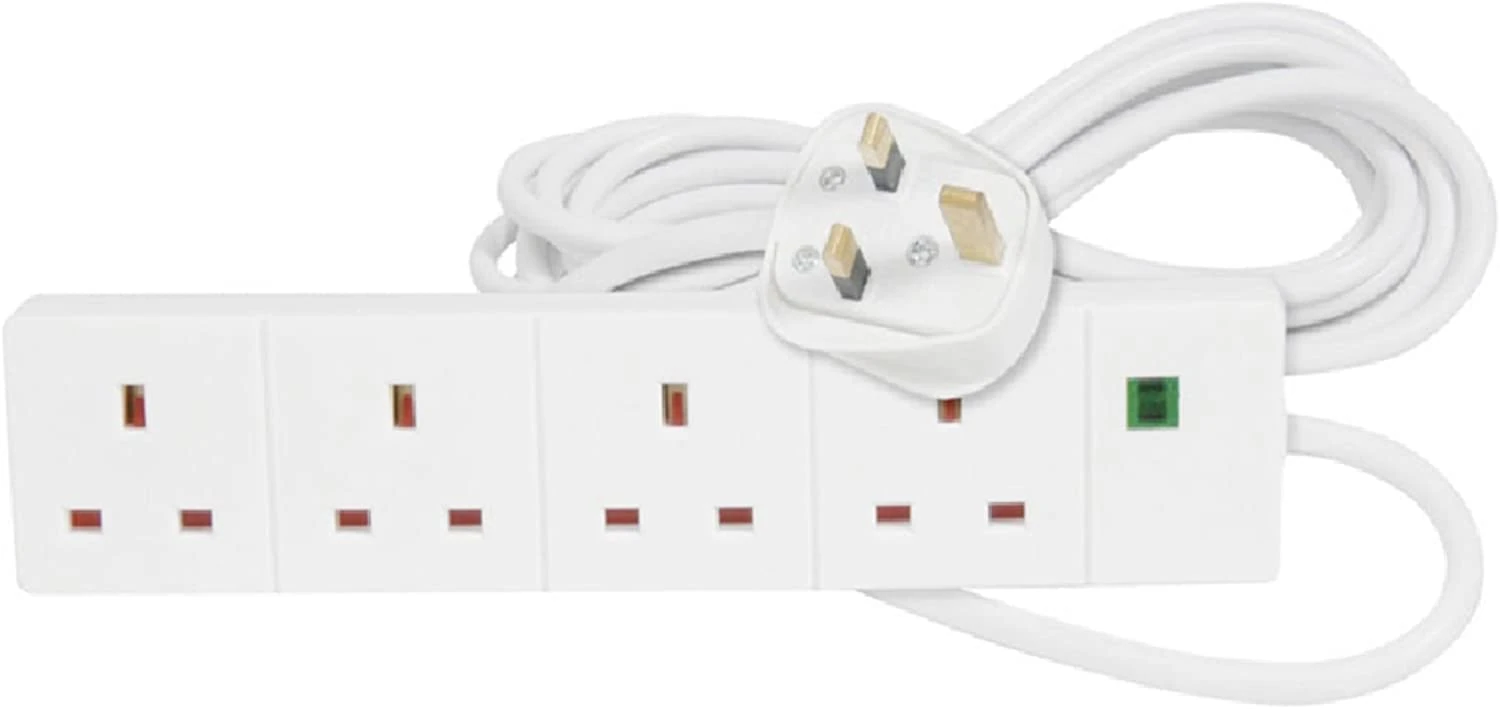 LUXFAB 1/2/4/6 Way Extension Lead - UK 3-Pin Plug Socket with 13A Fuse | 1m to 10m Cable | On/Off Switch & Power Light | Home, Office, Kitchen, Bedroom