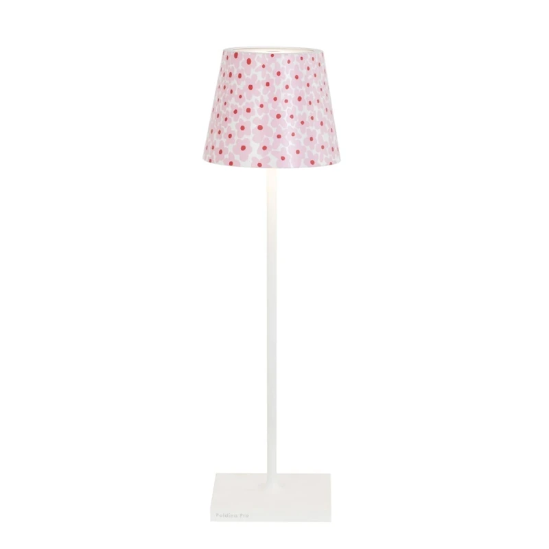 Zafferano, Poldina Pro Lamp with Cover Wireless Rechargeable Table Lamp with Touch Control Also Suitable for Outdoor Use Dimmer 2200-3000 K Height 38 cm Colour White - Pink Flowers