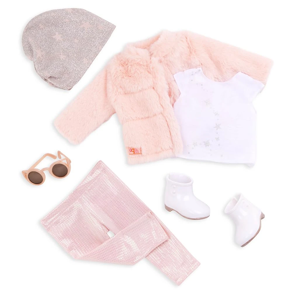 Our Generation - Fancy & Furry - Pink Faux-Fur Coat Outfit - Fashion Accessories - 18-Inch Doll Clothes - Pretend Play - Toy for Kids 3 Years +