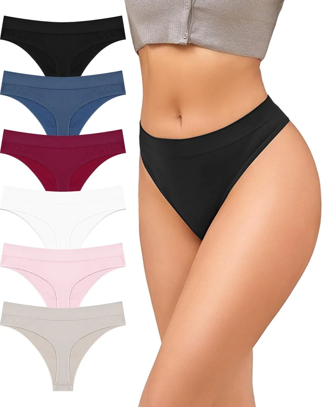 READY TO LOVE Thongs for Women High Waisted Thongs No VPL Knickers Seamless Underwear for Women Comfortable Invisible Thong Multipack Pack of 6 M