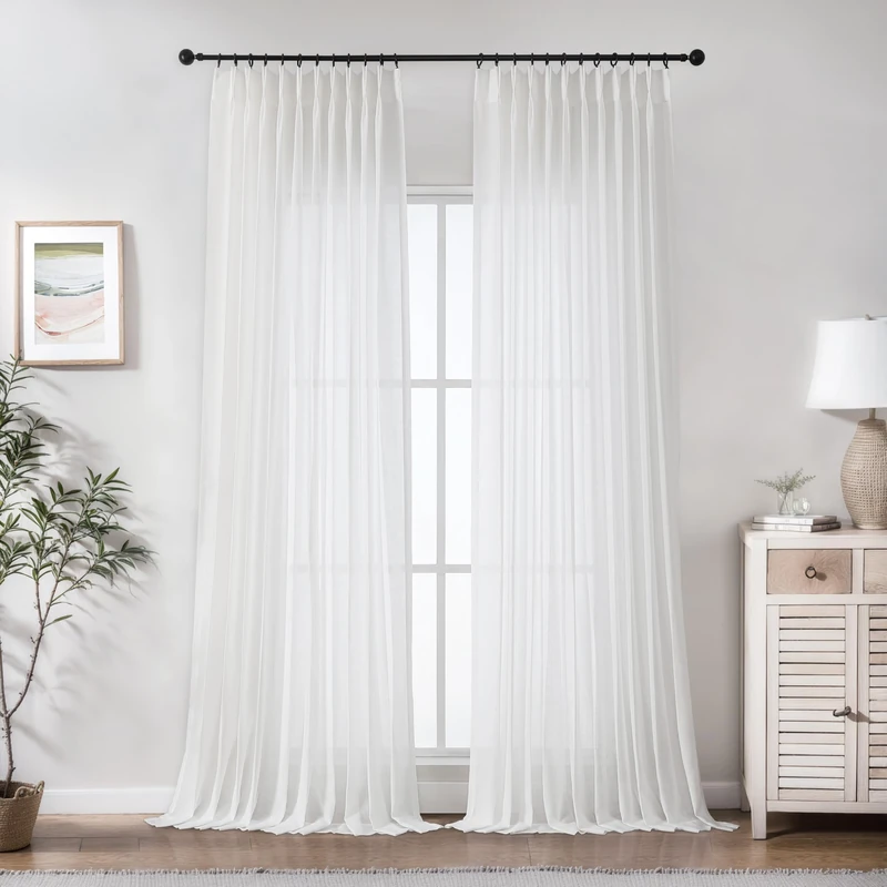WEST LAKE White Pinch Pleated Sheer Curtains 102 Inches Long for Bedroom Living Room Patio,French Pleat Linen Textured Drapes with Backtabs Hooks for Track,Rustic Window Treatment,60"Wx102"L,2 Panels