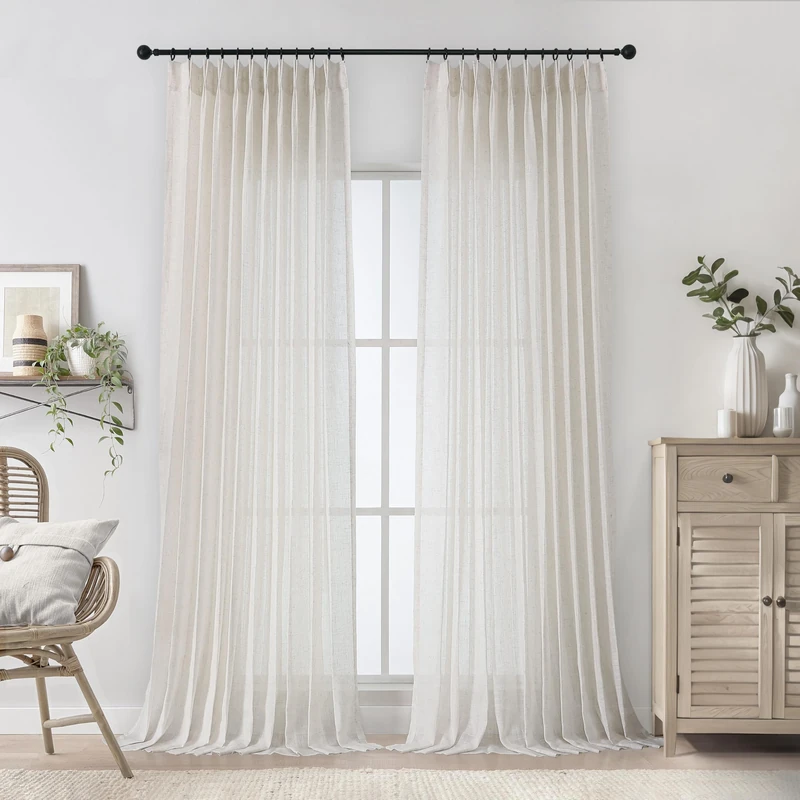 WEST LAKE Pinch Pleat Sheer Curtains 95 Inches Long,French Natural Linen Blend Soft Drapes for Living Room Bedroom Patio,Modern Backtab Hooks Window Treatment Home Decor for Tack,60" Wx95 L,2 Panels