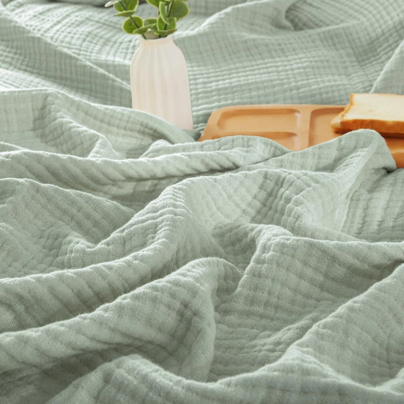 PHF 100% Cotton Muslin Blanket King Size 108"x90", 4-Layer Lightweight Gauze Throw, Breathable Cloud-Soft Minimalist Blanket for Bed, Couch, Camping & Baby, Sage Green