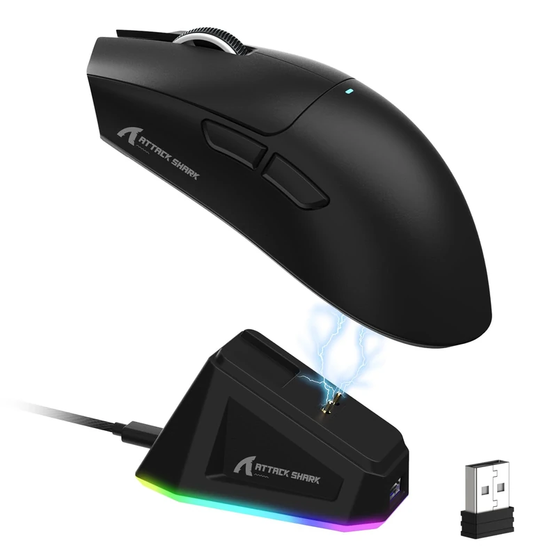 LexonElec ATTACK SHARK X11 Wireless Gaming Mouse with RGB Magnetic Charging Dock, PixArt PAW3311 Sensor, Lightweight 59g Tri-Mode Gaming Mouse, Wired/2.4G/BT, Up to 22K DPI for PC/Mac-Black