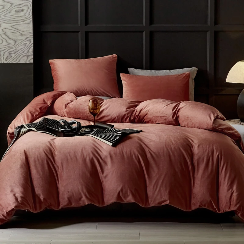 WARMDERN Blush Pink Flannel Velvet Duvet Cover King Size, 3-Piece