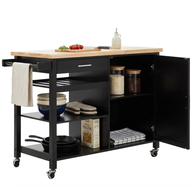 Premier Housewares Sturdy Black Kitchen Trolley| Compact Design Kitchen Trolley For Entertaining Guests | Versatile Kitchen Storage Trolley | Elegant Design Kitchen Cart - Image 1