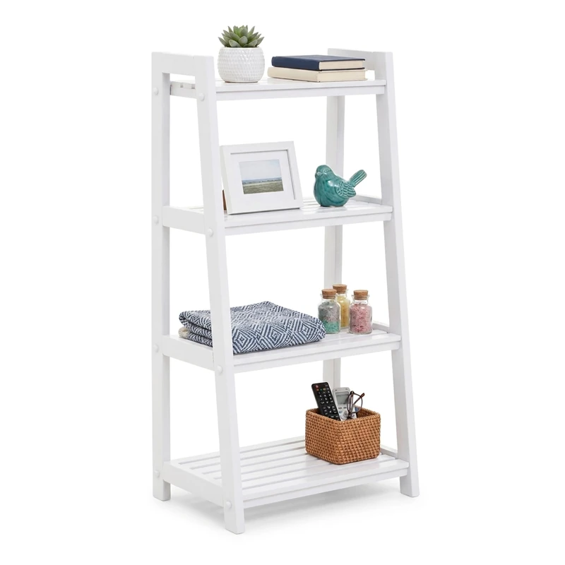 Premier Housewares White Wood Four Tier Shelf Unit | Ladder Design