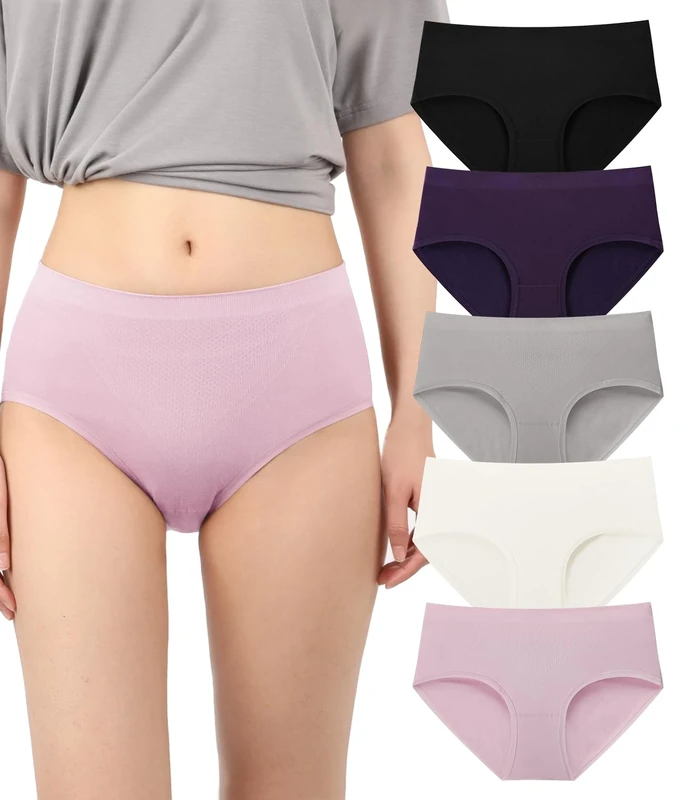 BAMBOO COOL Womens Briefs Women Underwear Lady Breathable Knickers Multipack with Mid Waist 5er Pack