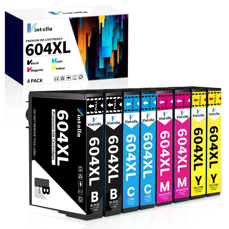 Vintella Compatible 604XL Ink Cartridges Replacement for Epson 604 Ink Cartridges Multipack Compatible with Epson XP-2200 XP-2205 XP-3200 XP-3205 XP-4200 XP-4205 WF-2930DWF WF-2910DWF (8-Pack)
