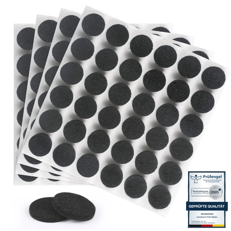 moinkerin 144 Pcs Chair Pads Floor Protectors Ø15mm Felt Pads for Furniture Feet 5mm Thick Self-Adhesive Furniture Pads Anti-Scratch & Noise Reduction Black