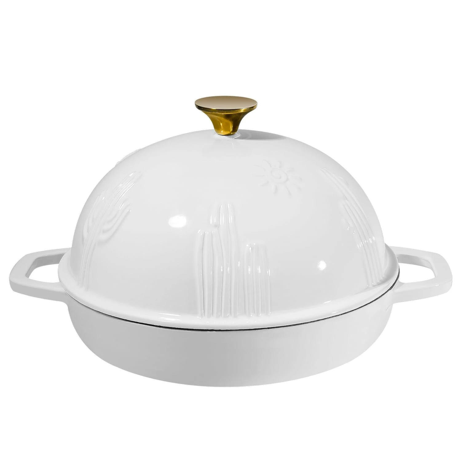Flavehc Cast Iron Bread Oven With Cloche Lid for Baking - White Enameled Dutch Oven With Dome Lid for Sourdough - 5 qt