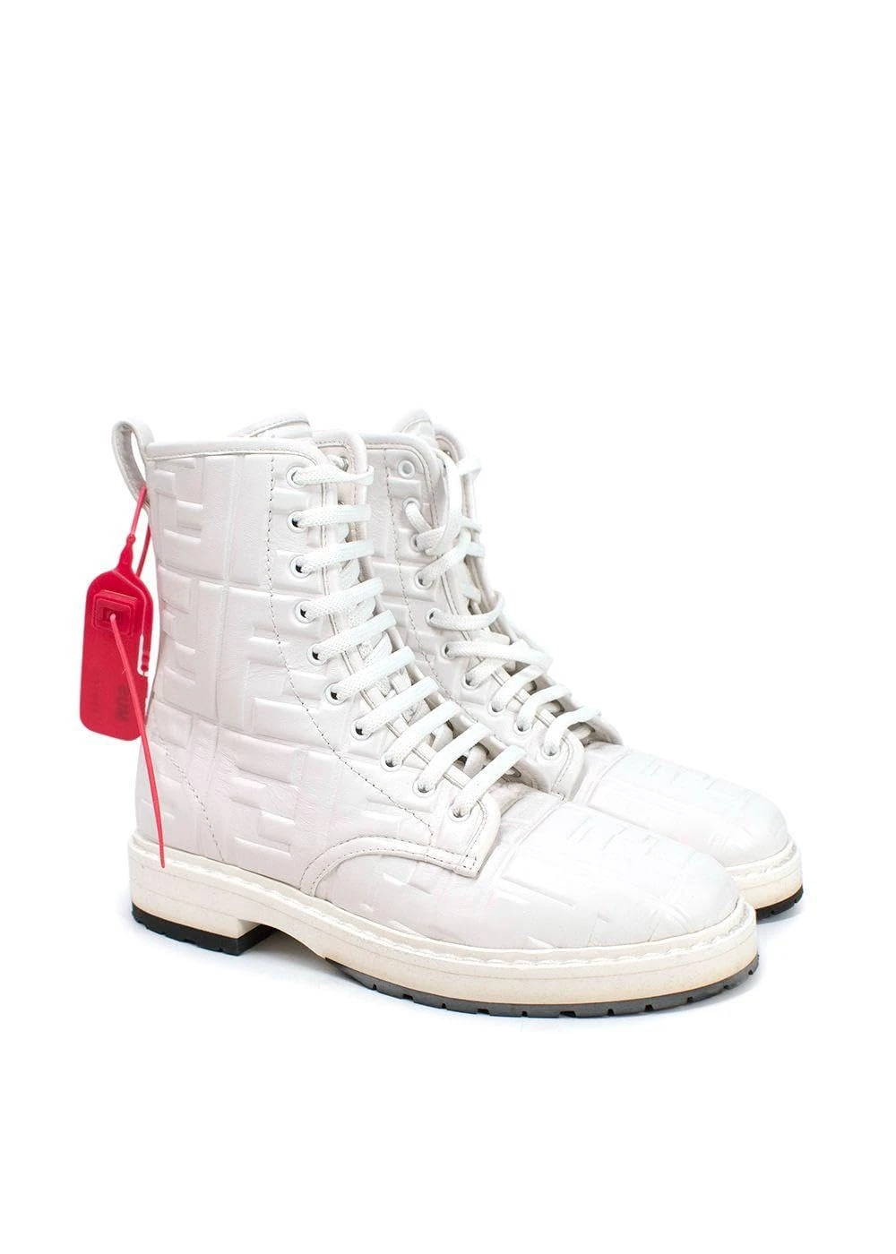FENDI Pre-Loved White Nappa FF Embossed Biker Boots