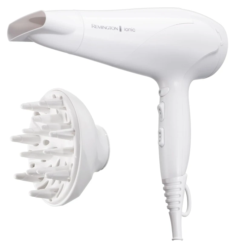 Remington Hair Dryer Ionic (Ionic Conditioning for Frizz-Free and Shiny Results,3 Heat & 2 Speed Settings and Cool Shot, 2 Attachments: Diffuser & Concentrator, 2200W) D3199