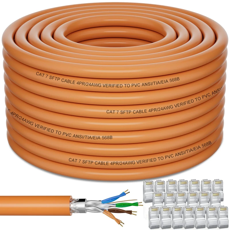 Ethernet Cable 100m, Outdoor Cat 7 Long Bulk Internet Cable 100m, External LAN Cable Outdoor 100 Meter Network Cable, Shielded S/FTP Wlan Cable High Speed Gigabit 10Gbps Waterproof Patch Cable 24AWG