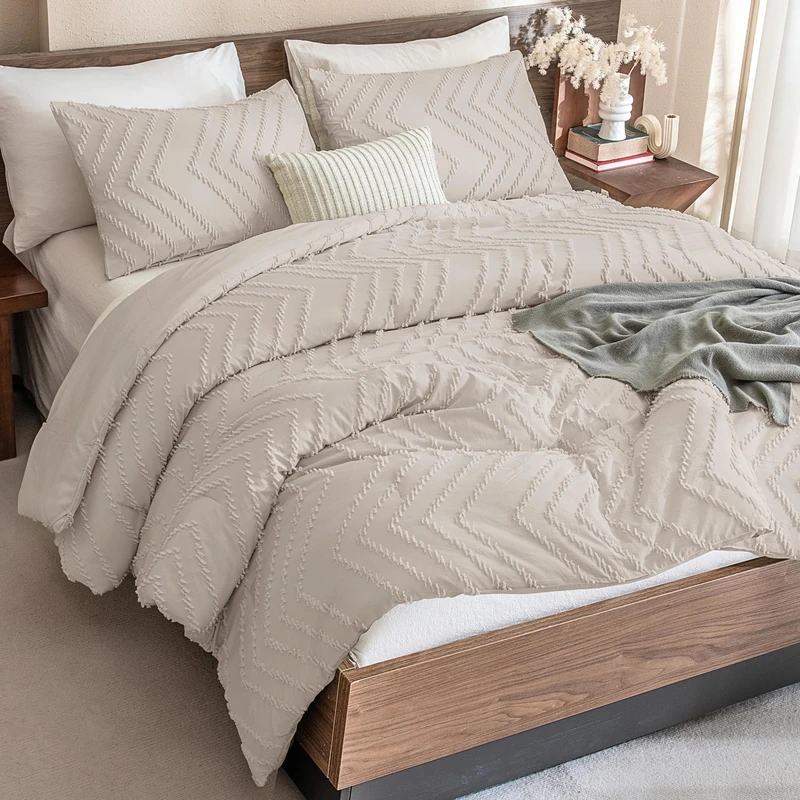 Andency Linen Comforter Set Queen Size, 3 Pieces Boho Bed Set