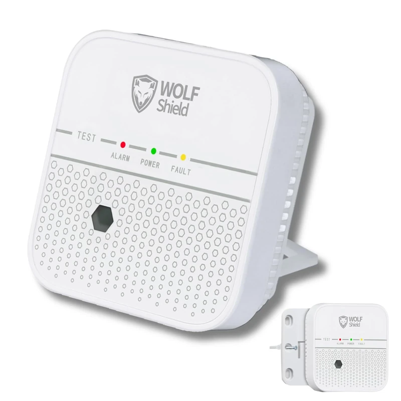 WOLF SHIELD Carbon Monoxide Detector 10 Year Sealed Battery Carbon Monoxide Alarm Free Standing |Portable Alarm|EN50291:2018 |No Display (White)