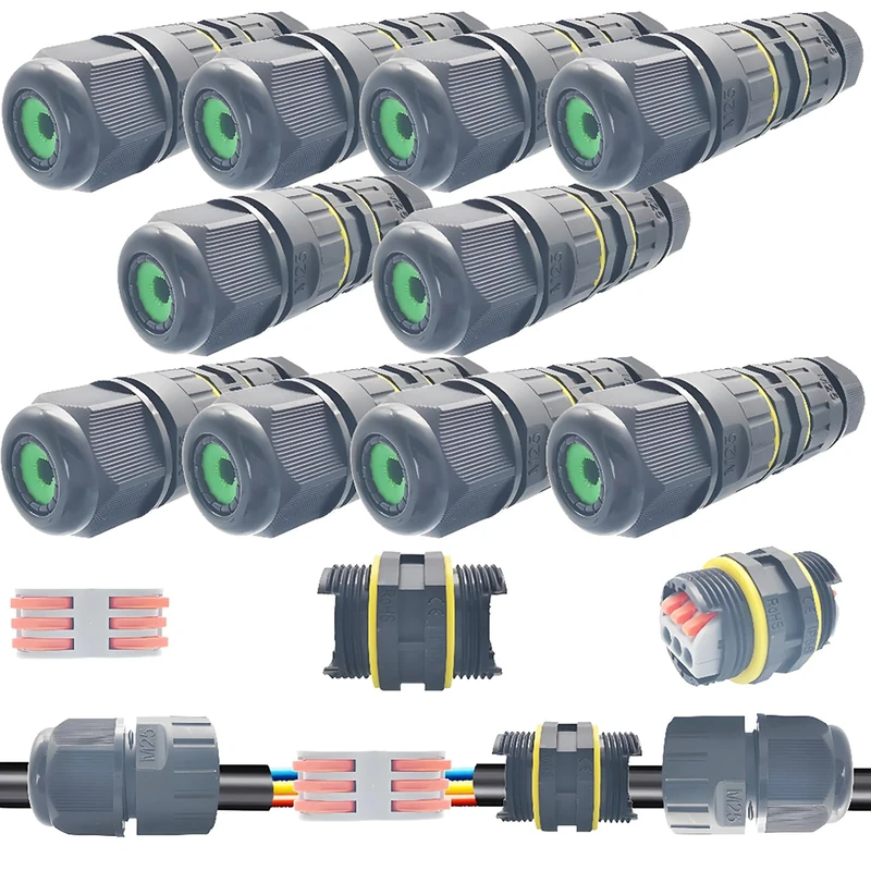 Waterproof Junction Box, Dujelixa 10 Pcs Cable Connectors IP68, Power Cord External Sleeve Coupler Wire Range 6-11mm, 2/3 - Way Line Extension Electrical Cable Connector, Outdoor Electrical Box