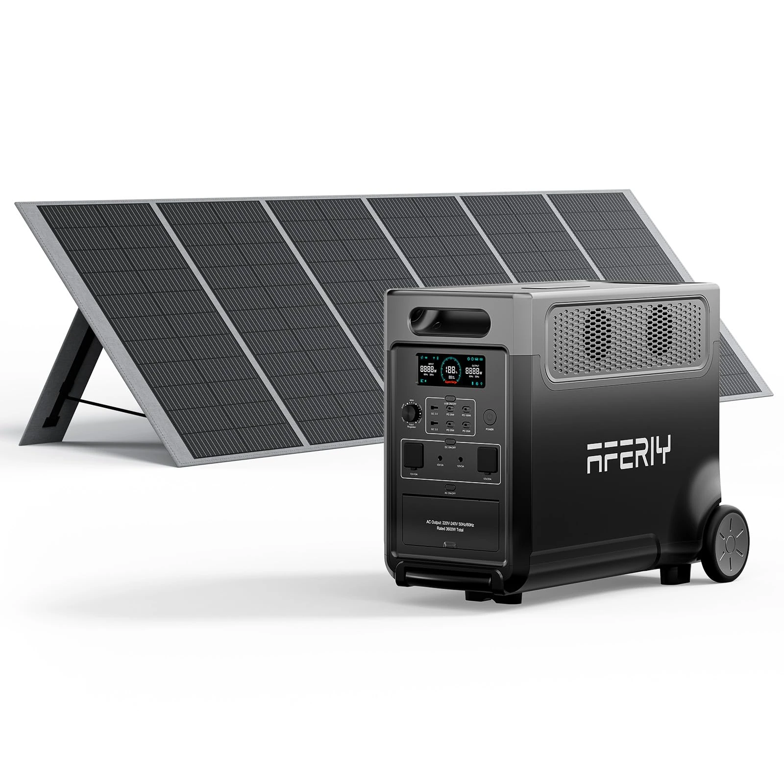 AFERIY Portable Power Station 3600W with 400W Portable Solar Panel, Expandable Capacity up to 11520Wh, Portable Power Station 3840Wh LiFePO4, Silent Solar Generator for Home Backup, Camping, Off-Gird