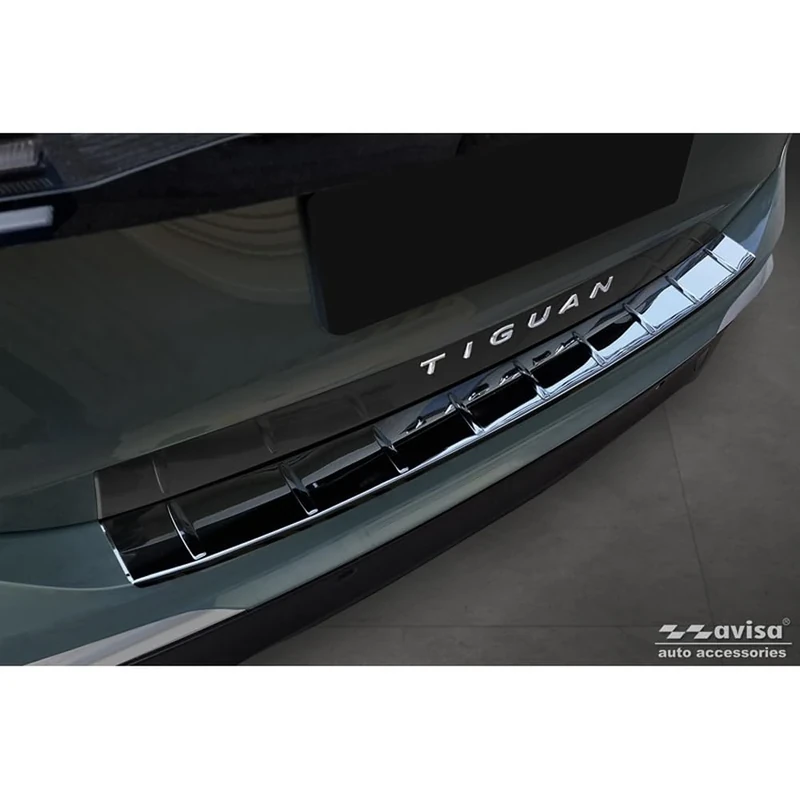 Avisa Black Mirror Stainless Steel Rear bumper protector compatible with Volkswagen Tiguan (CT1) 2024- 'Ribs'
