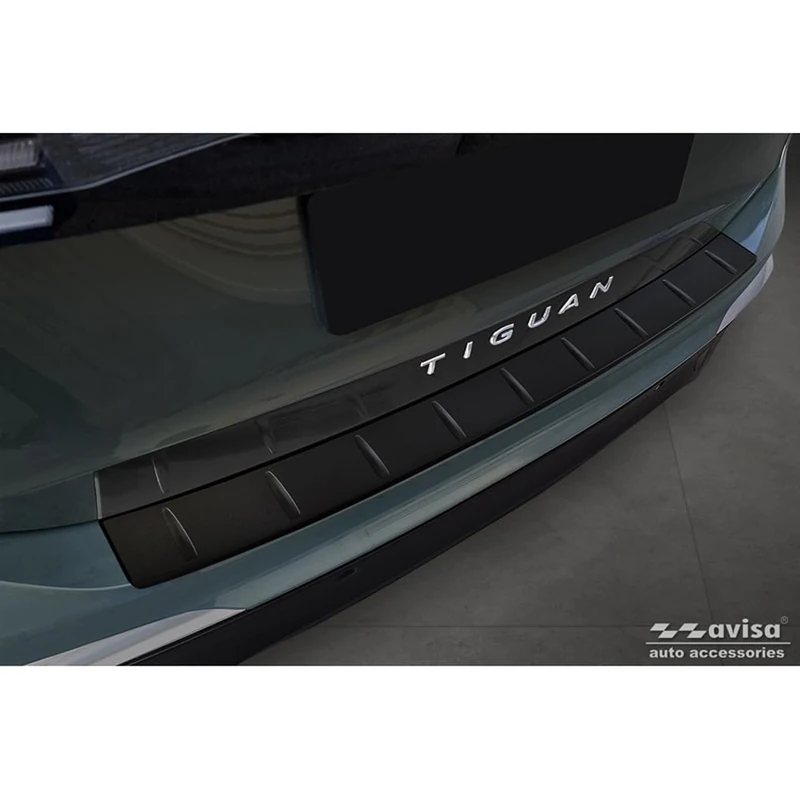 Avisa Matt Black Stainless Steel Rear bumper protector compatible with Volkswagen Tiguan (CT1) 2024- 'Ribs'