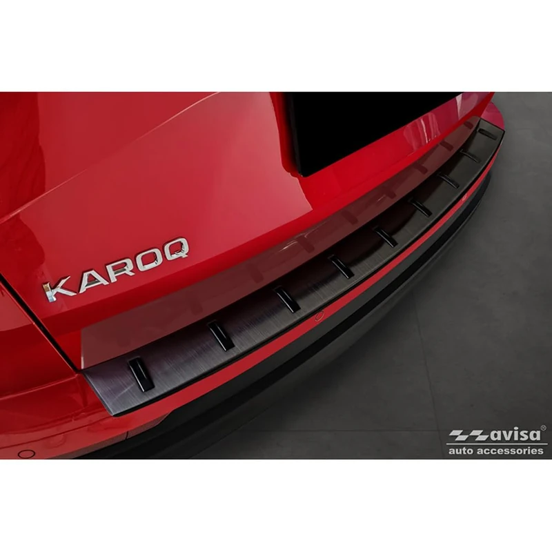Avisa Black Stainless Steel Rear bumper protector compatible with Skoda Karoq (NU7) Facelift incl. Sportline 2022- 'STRONG EDITION'