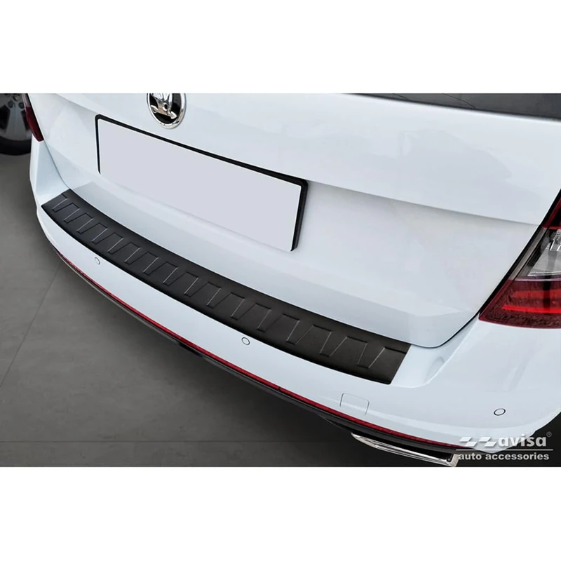 Avisa Matt Black Stainless Steel Rear bumper protector compatible with Skoda Octavia Combi RS (5E5) 2013-2017 & FL 2017-2020 'Ribs' - Image 1