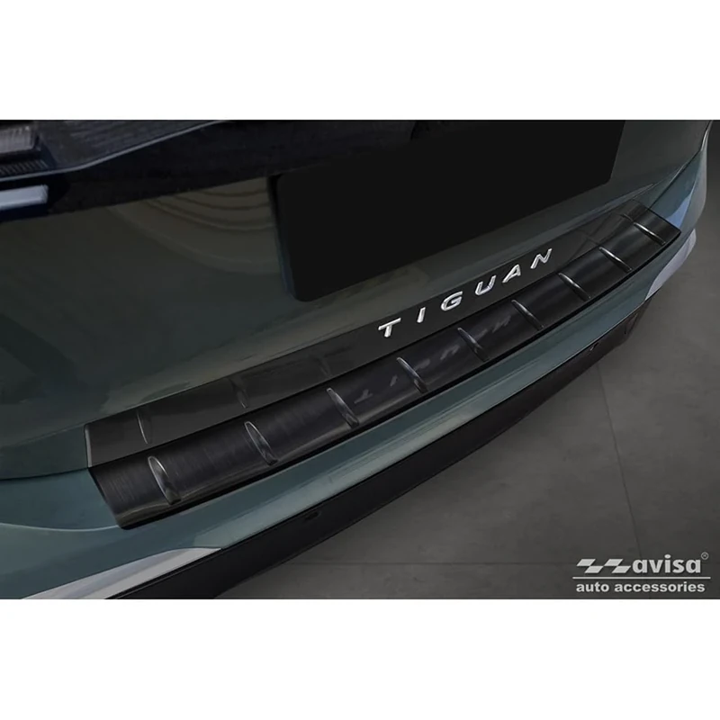 Avisa Black Stainless Steel Rear bumper protector compatible with Volkswagen Tiguan (CT1) 2024- 'Ribs'