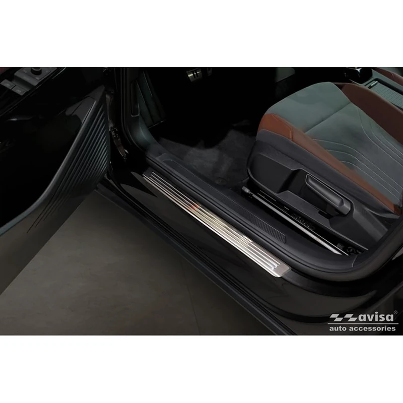 Avisa Inox door sill protectors compatible with Volkswagen ID.4 2020- - 'Lines' - 4-pieces