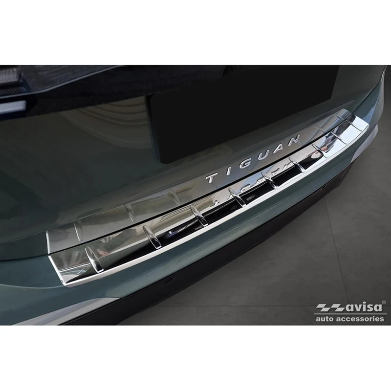 Avisa Chrome Stainless Steel Rear bumper protector compatible with Volkswagen Tiguan (CT1) 2024- 'Ribs'