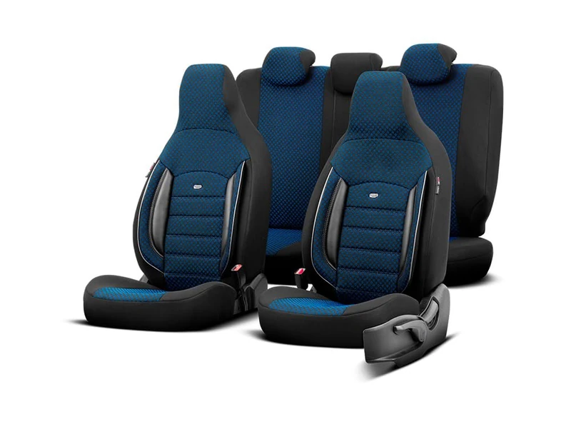 otoM Universal Fabric 'CityBug' Seat cover set 'Sport Plus' Black/Blue - 9-pieces - compatible with Side-Airbags