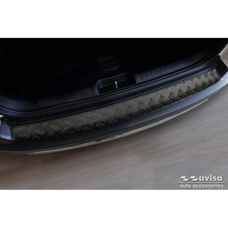 Avisa Matt Black Aluminum Rear bumper protector compatible with Jeep Cherokee Facelift 2018- 'Riffled Plate'