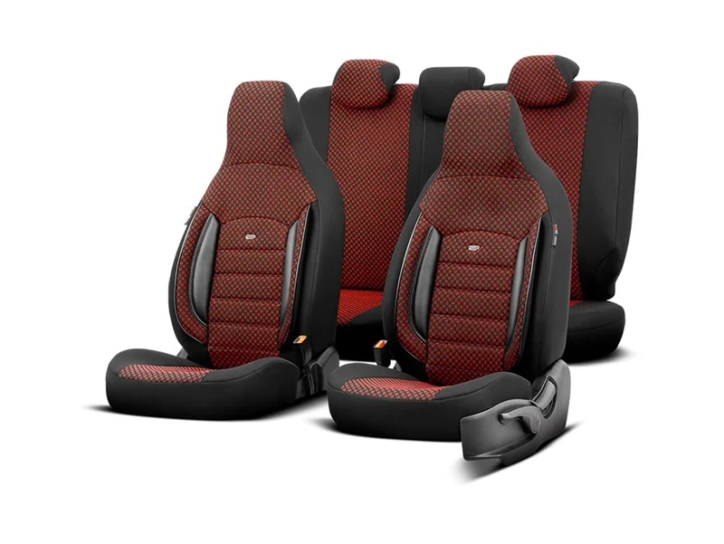 otoM Universal Fabric 'CityBug' Seat cover set 'Sport Plus' Black/Red - 9-pieces - compatible with Side-Airbags