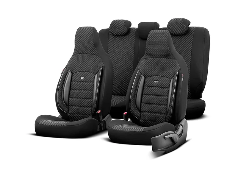otoM Universal Fabric 'CityBug' Seat cover set 'Sport Plus' Black - 9-pieces - compatible with Side-Airbags