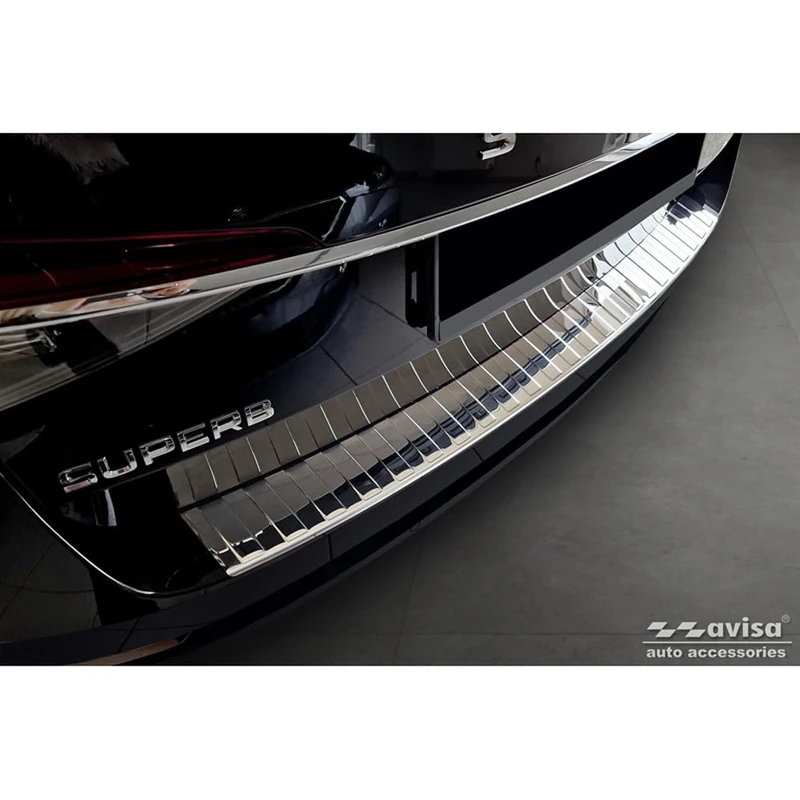 Avisa Chrome Stainless Steel Rear bumper protector compatible with Skoda Superb Combi 2015-2019 incl. Facelift 2019-2024 & Scout 'Ribs' - Image 1