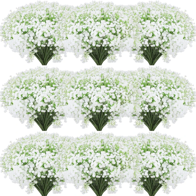 Janinka 100 Pcs Baby Breath Artificial Flowers Bulk Artificial Baby Breath Gypsophila Flower 20.8 Inch Faux Gypsophila Bouquet Fake Floral Greenery for Wedding Party Decor (White)
