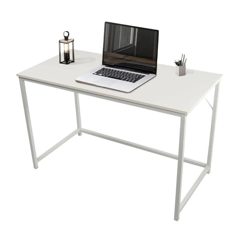 Direct Online Houseware Rustic Computer Desk 120x60 cm – White Wood & Metal Office Desk for Home, Study & Work