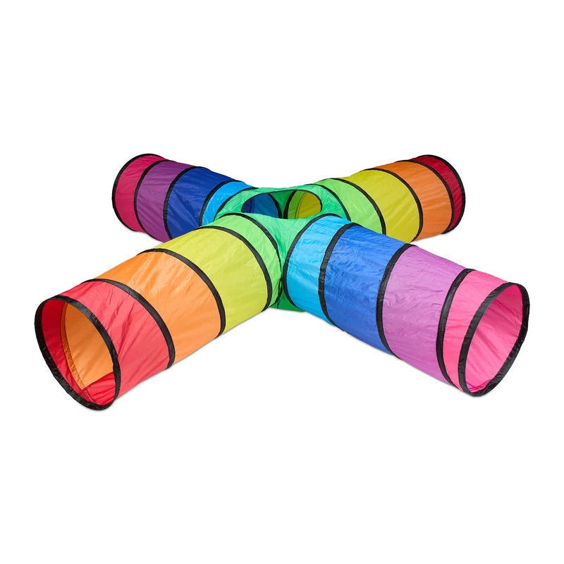 Relaxdays Play Tunnel for Kids, 4 Tubes, Crawling, Children Toy, for Boys and Girls, Robust Polyster, Pop-Up, Colourful, Polyester, 46 x 232 x 232 cm