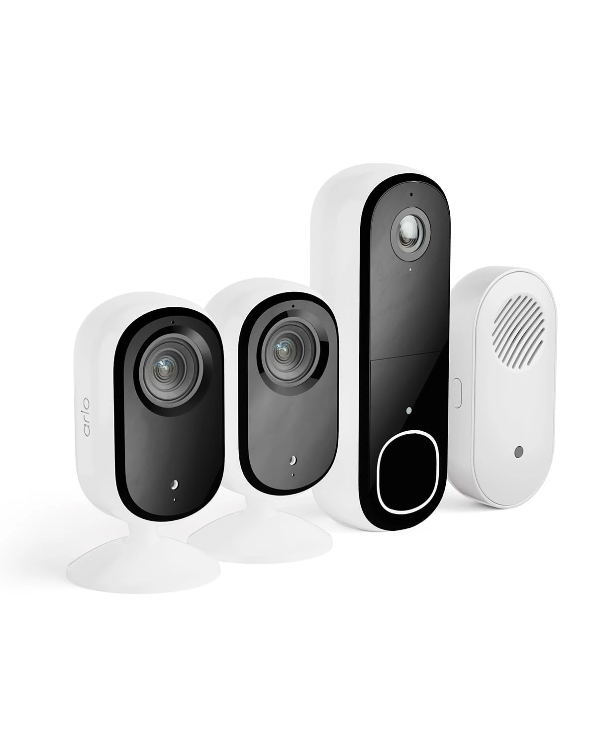 Arlo Indoor Camera with Video Doorbell and Chime, 2K Indoor Pet Camera Wired, 2K Video Doorbell Wireless, Security Kit, Night Vision, Motion Sensor, Siren, 2-Way Audio, Free Trial of Arlo Secure