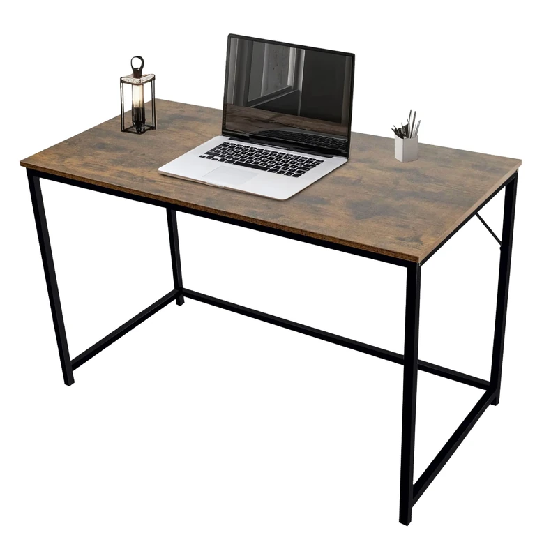 Direct Online Houseware Rustic Computer Desk 120x60 cm – Dark Brown Wood & Metal Office Desk for Home, Study & Work