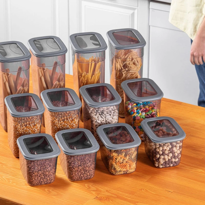 WELL HOME MOBILIARIO & DECORACIÓN Storage Jar Set (12 Pieces) 100% Plastic Anthracite 3 Sizes - Image 1