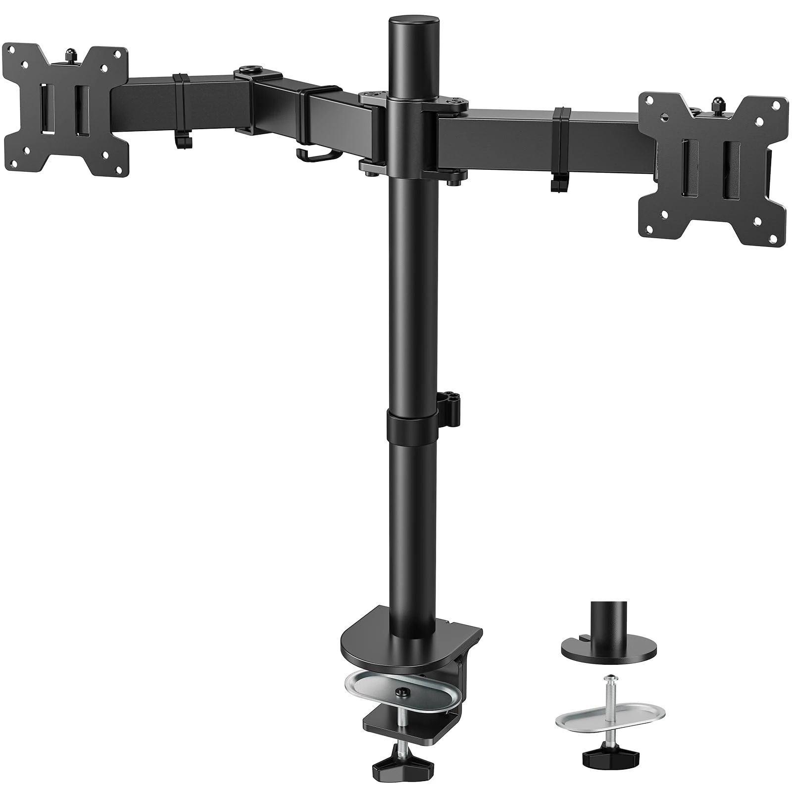 HUANUO Dual Monitor Arm Desk Mount for 13-32'' Screens, Heavy-Duty Steel Adjustable Arm to 8kg per Arm, Adjustable Height, Tilt, Swivel, Rotation, C-Clamp & Grommet Base, VESA 75/100mm