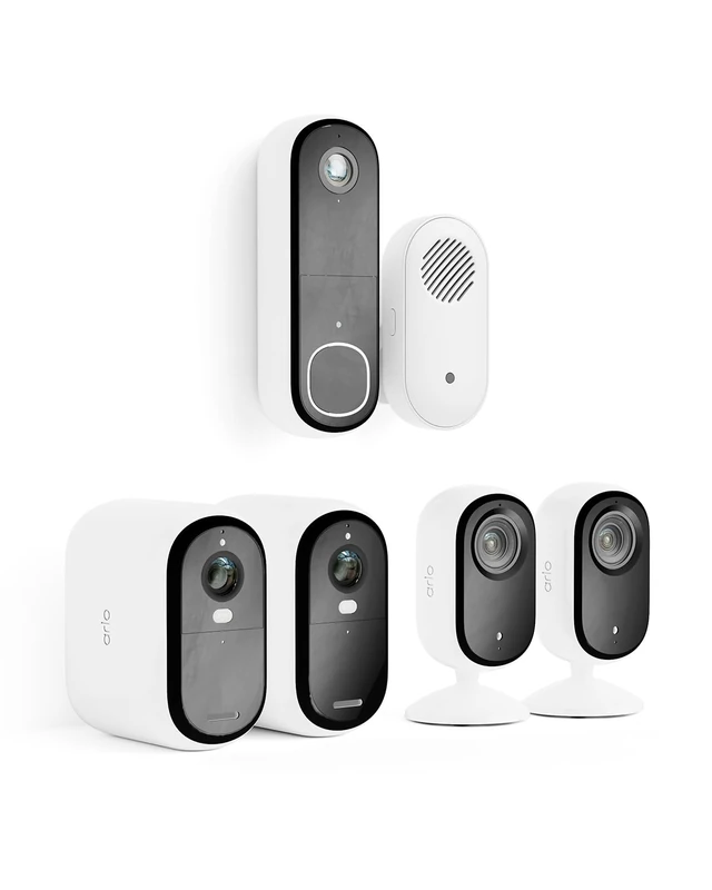Arlo Full Home Security Kit - Secuirty Camera Outdoor x2, Video Doorbell Wireless & Chime, Indoor Camera x2 - Full HD, Night Vision, Light, Motion Sensor, Siren, 2-Way Audio, Secure Trial Period